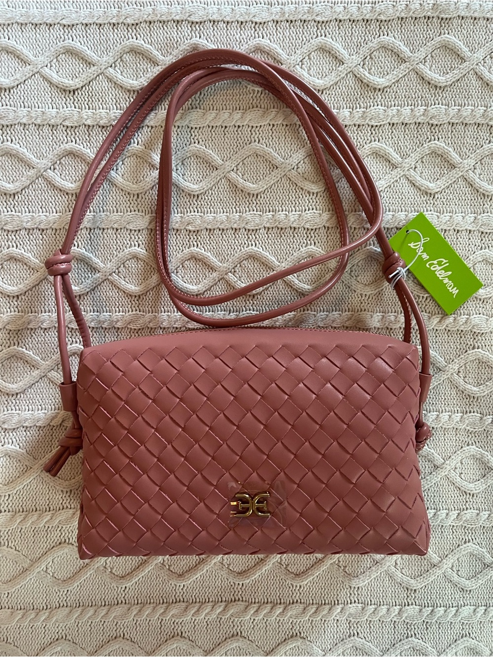 New! Sam Edelman Woven Soft Pink “Margo” Leather Crossbody Bag - Picture 11 of 16